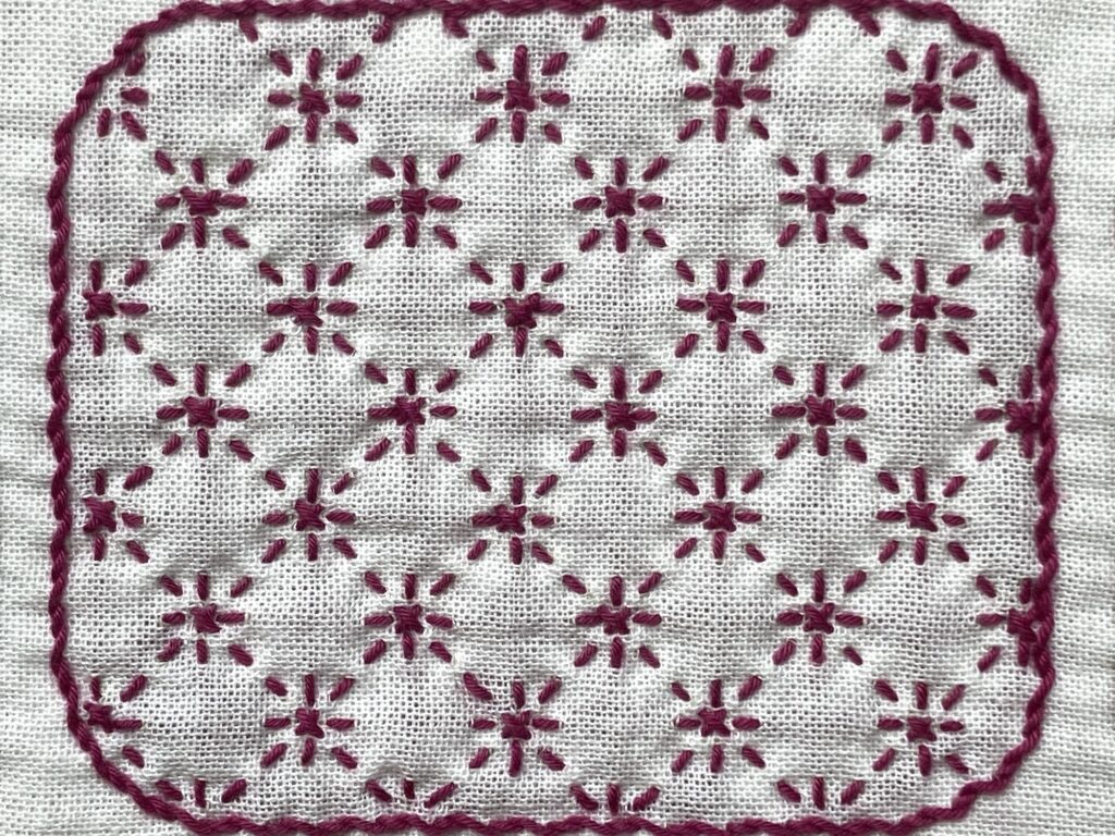 刺し子の花ふきん角丸ならべ