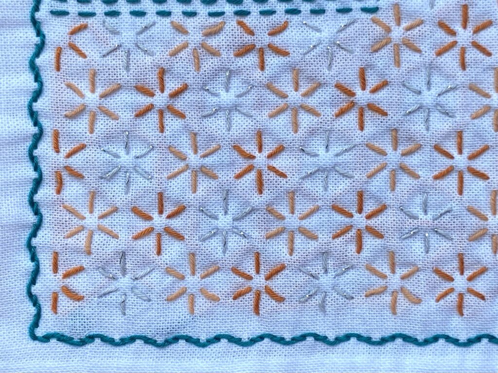 刺し子の花ふきん~合わせ模様 千代紙