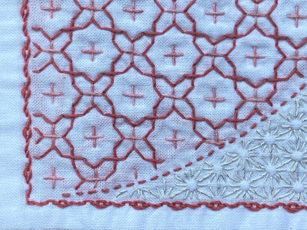刺し子の花ふきん~合わせ模様 花手毬