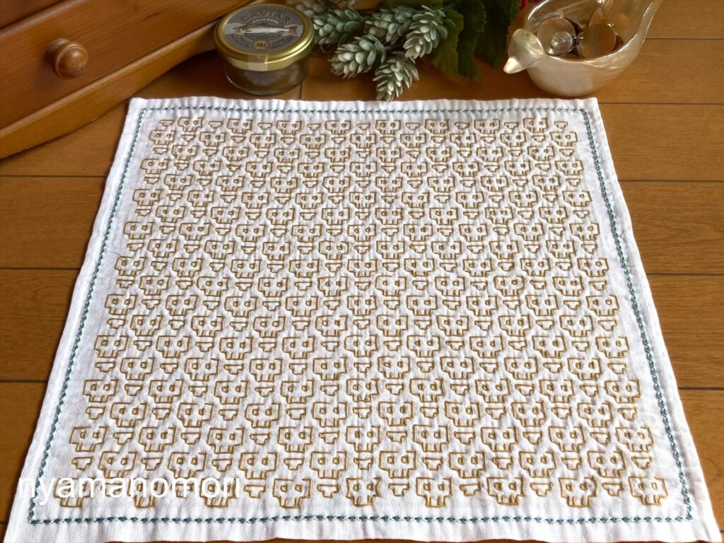 刺し子の花ふきん~スカル