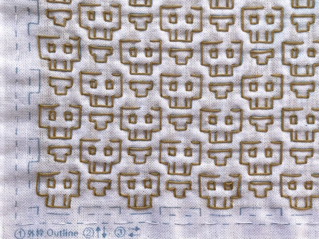 スカル~刺し子の花ふきん