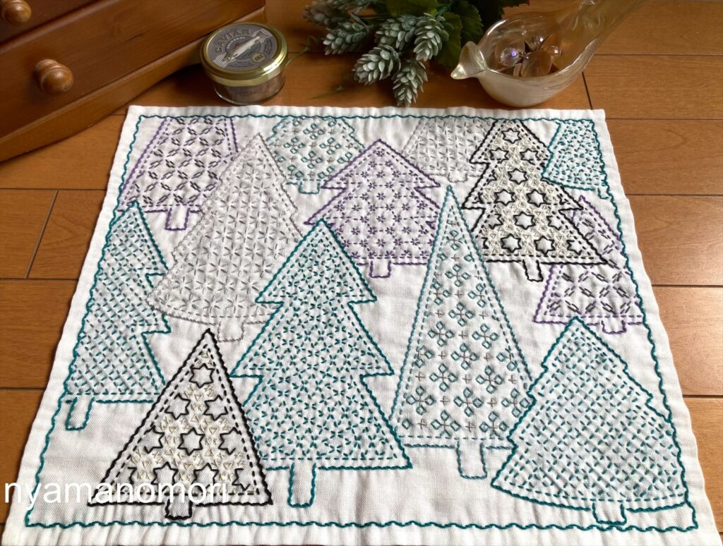 刺し子の花ふきんツリー