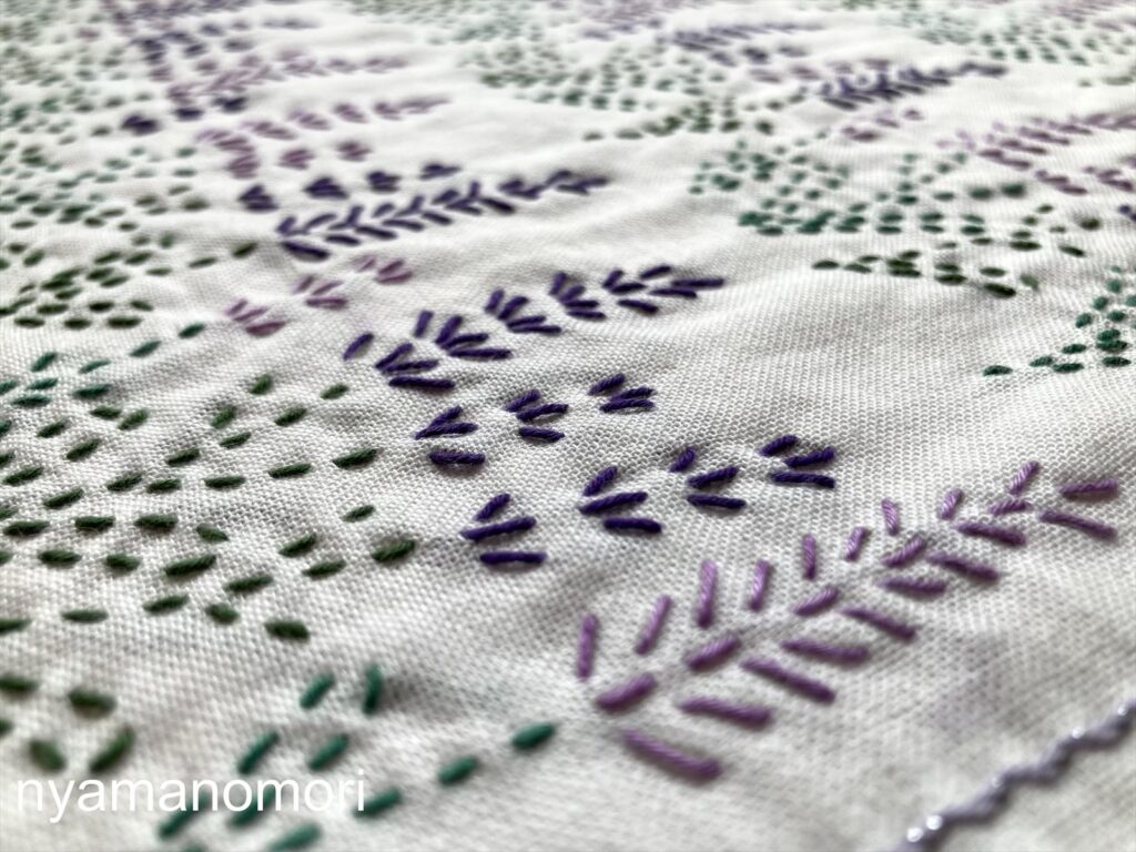 刺し子ラベンダーの花ふきん