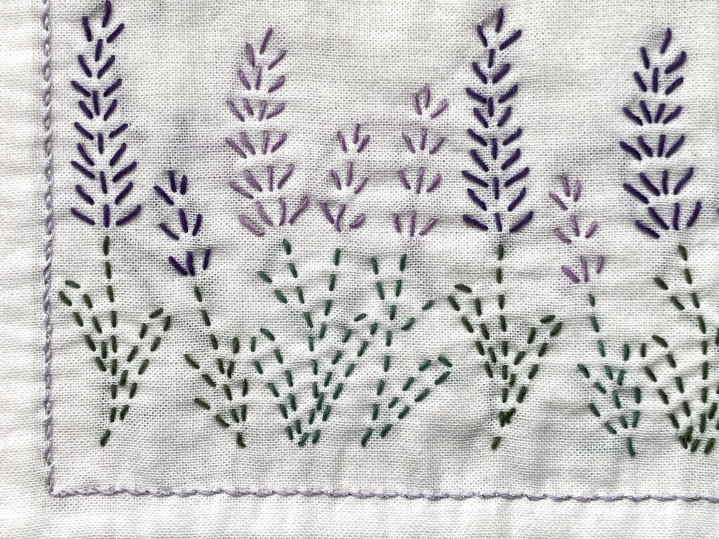 刺し子ラベンダーの花ふきん