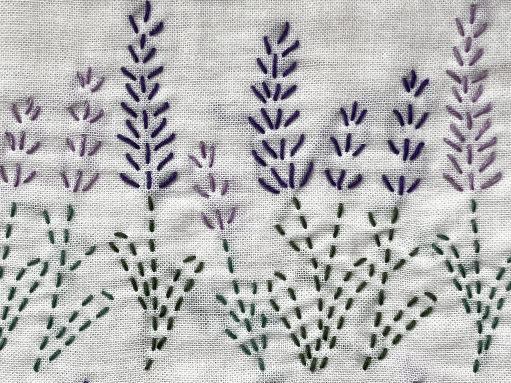 刺し子ラベンダーの花ふきん