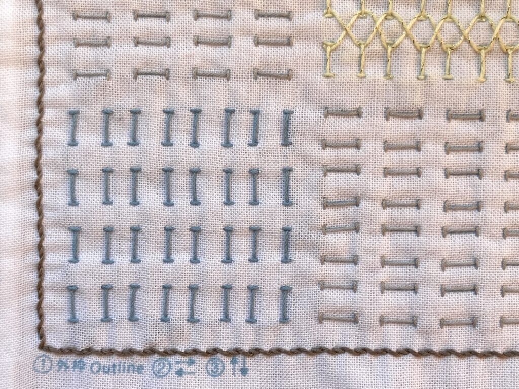 一目刺しの花ふきん積み木