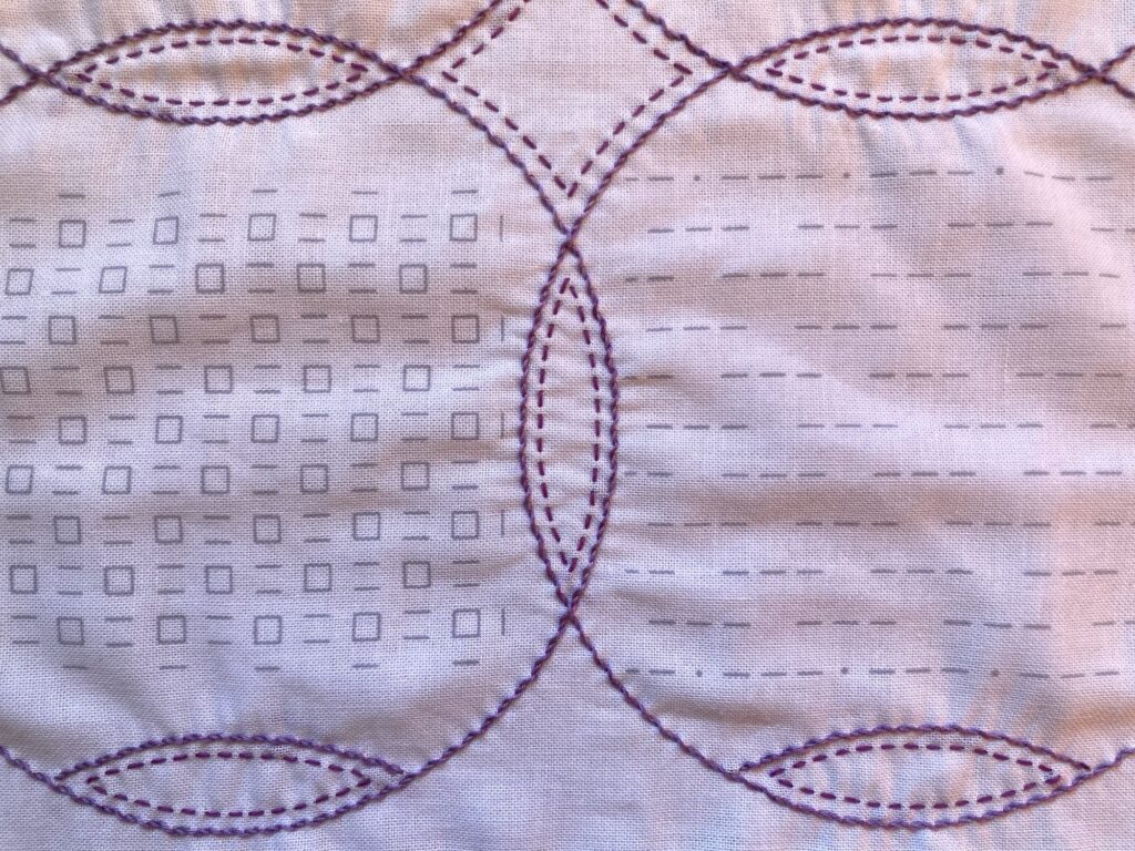 くぐり刺しの花ふきん～麻の葉と銭刺し