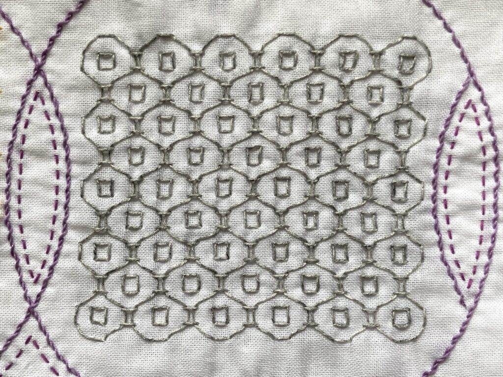 刺し子の花ふきん～麻の葉と銭刺し