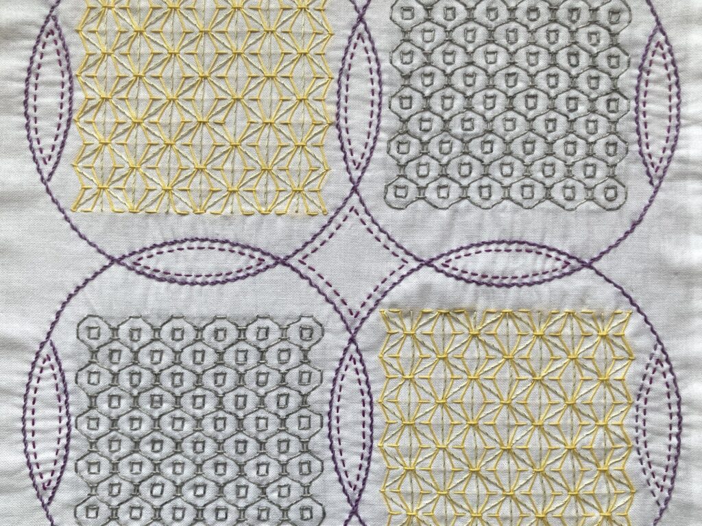 刺し子の花ふきん～麻の葉と銭刺し