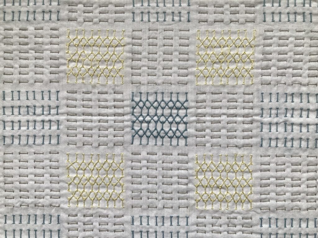 一目刺しの花ふきん積み木