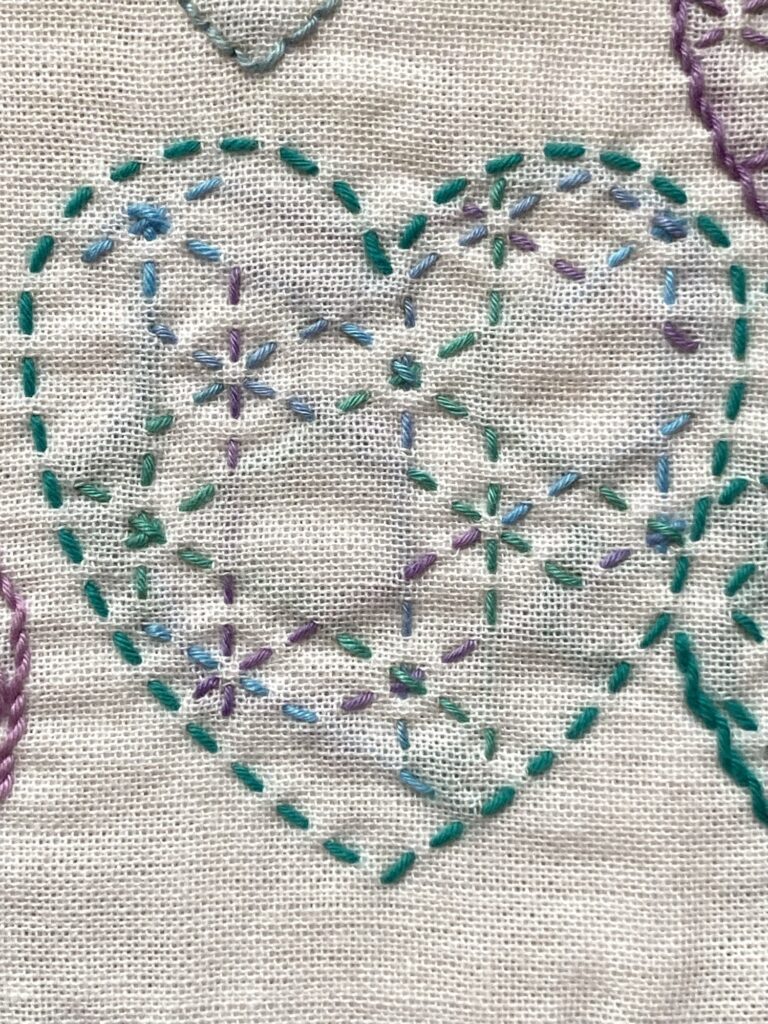 寄せ模様ハートの花ふきん