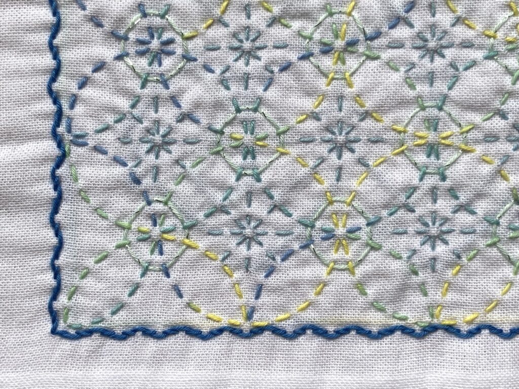 七宝つなぎ~刺し子の花ふきん