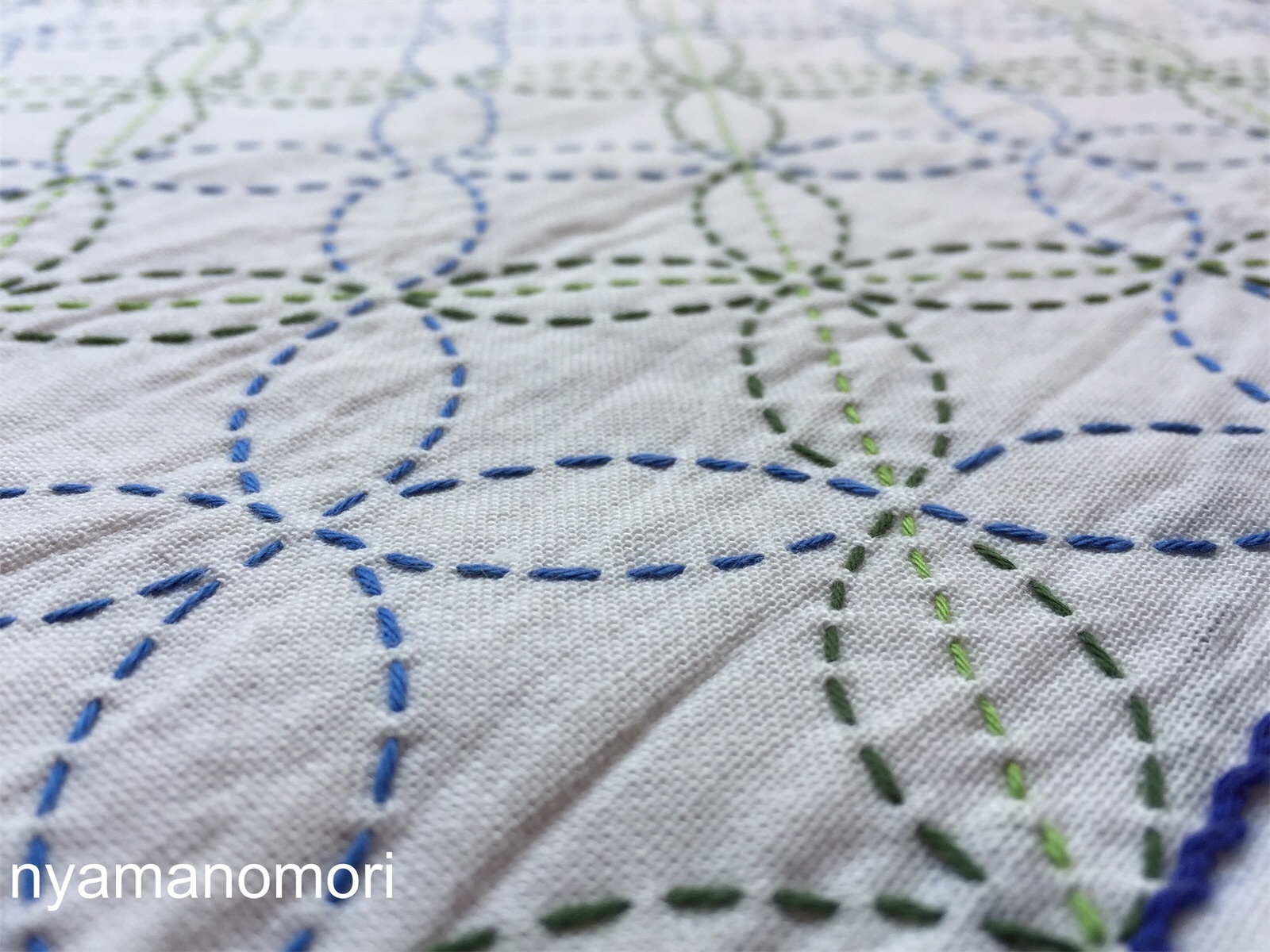 裏側公開 刺し子 七宝 元和裁士の花ふきんアレンジ ホビーラホビーレ にゃまの森