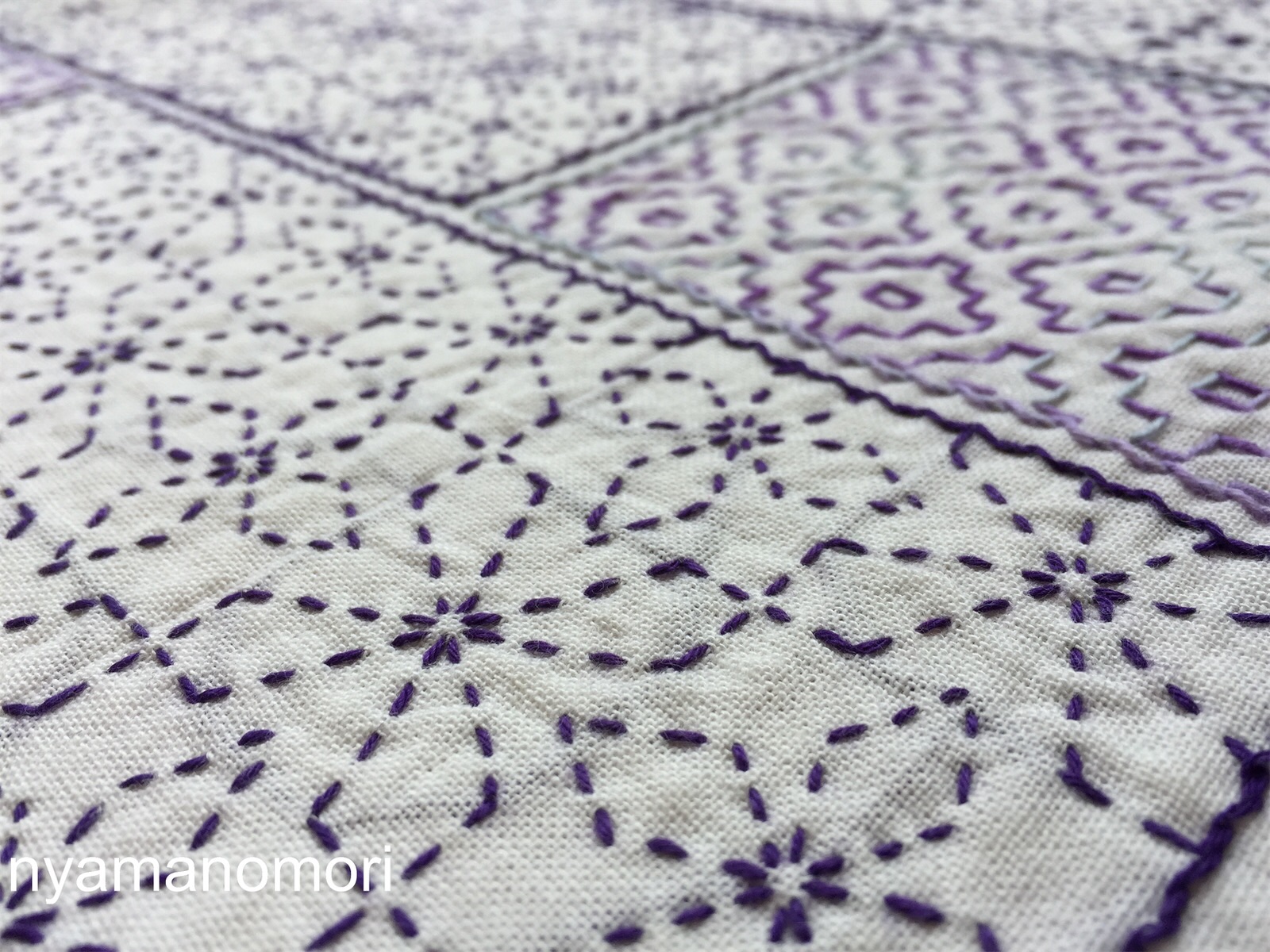 裏側公開！刺し子～寄せ模様Ⅲ～元和裁士の花ふきんアレンジ～寄木・枡  