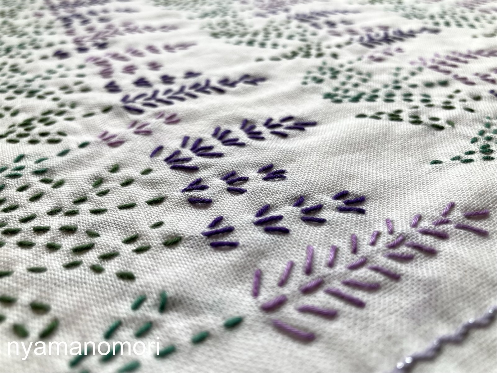 刺し子ラベンダーの花ふきん